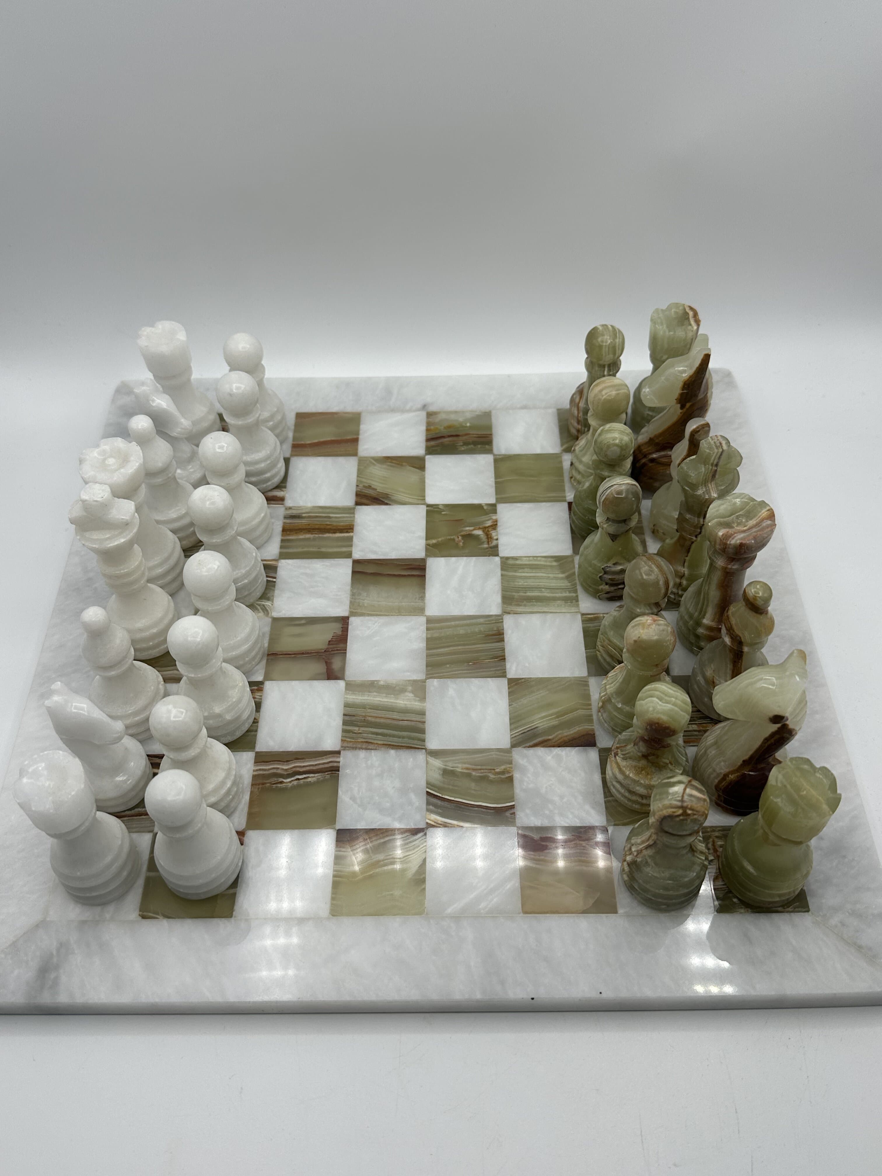 Marble Chess Set — Forest Green & White